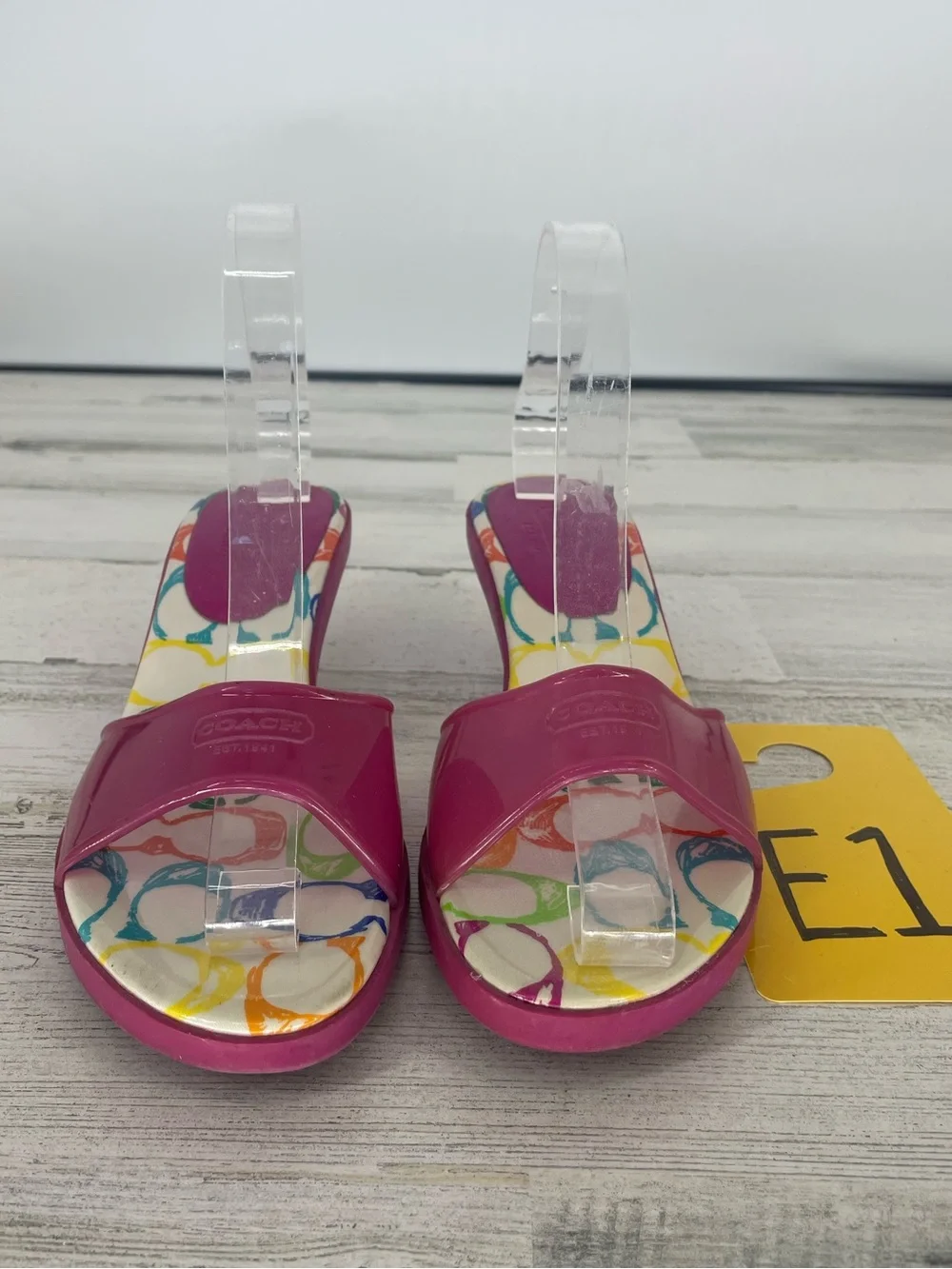 VTG Y2K Coach SCRIBBLE Signature Jelly Pink Kitten Heel Slip On Sandals Size 7.5 - Picture 2 of 6